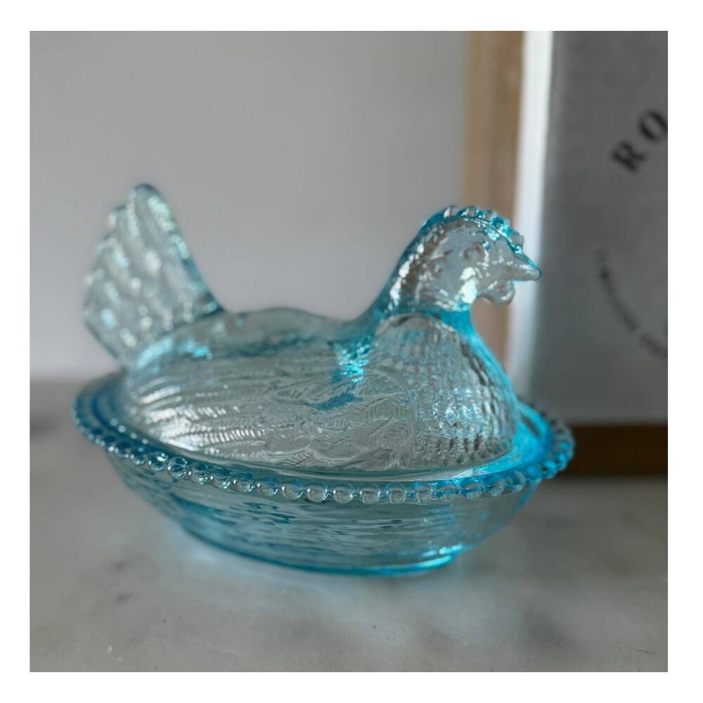 Aqua Blue Carnival Hen On Nest Original Rose's Closet, Small Indiana Style